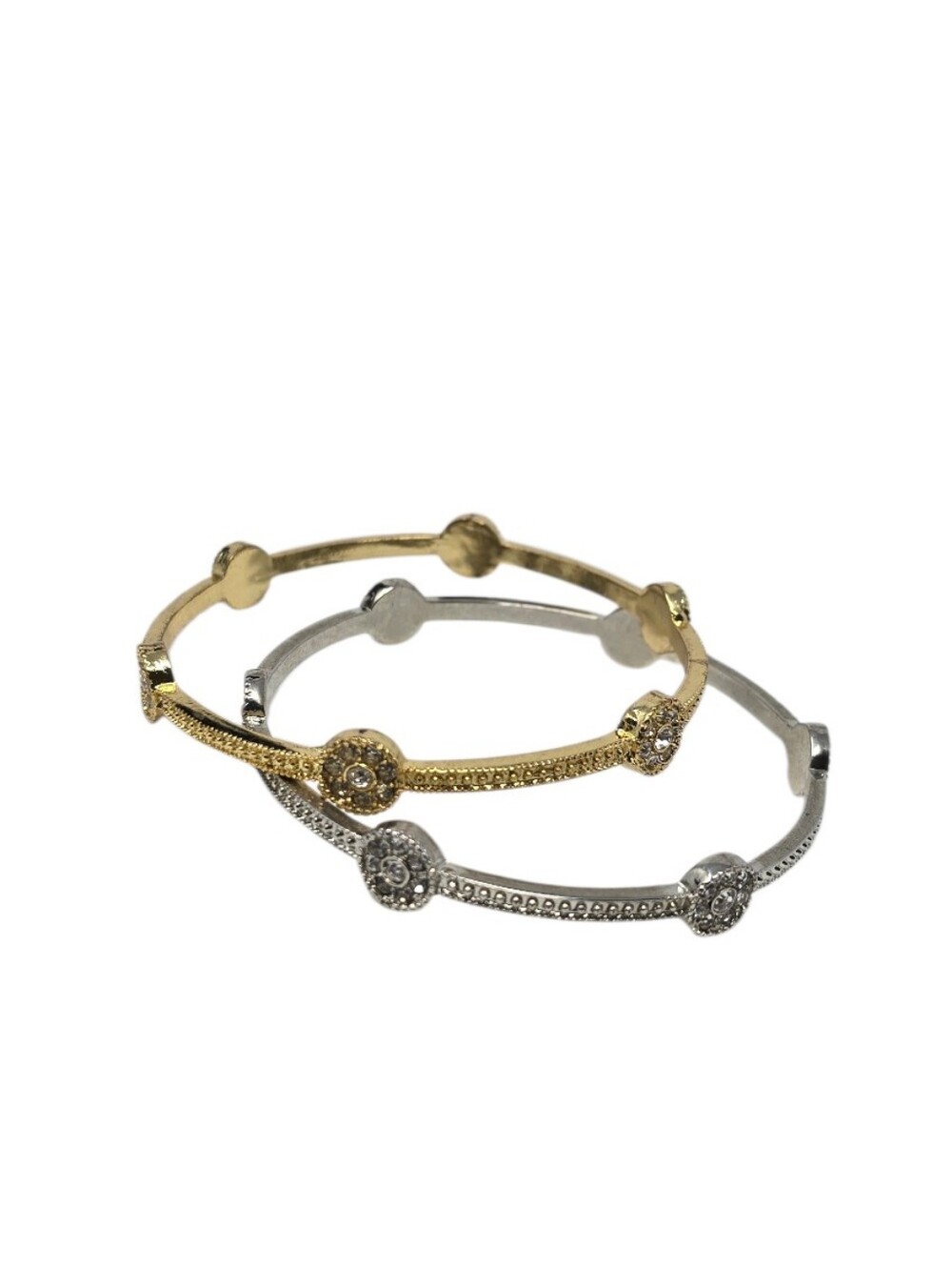 Gold And Silver Tone Rhinestone Set Of Two Mixed Metal Bangles Bracelets